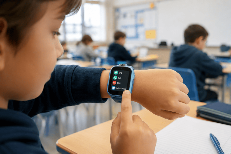 kind met smartwatch om pols kind met smartwatch om pols