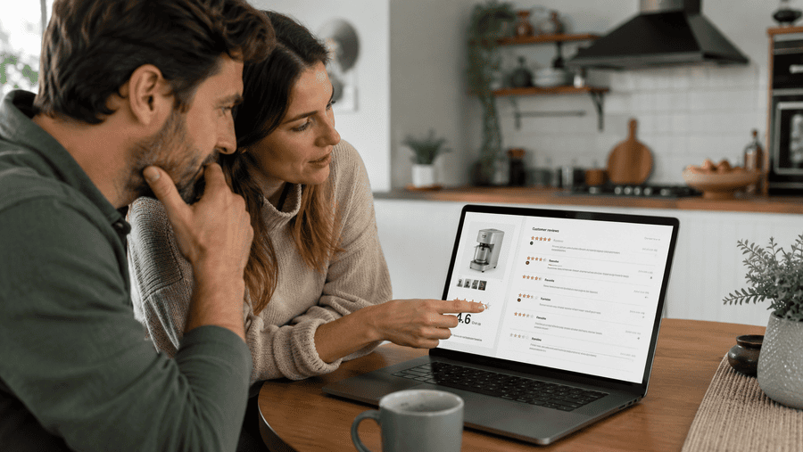 man en vrouw vergelijken online klantreviews
